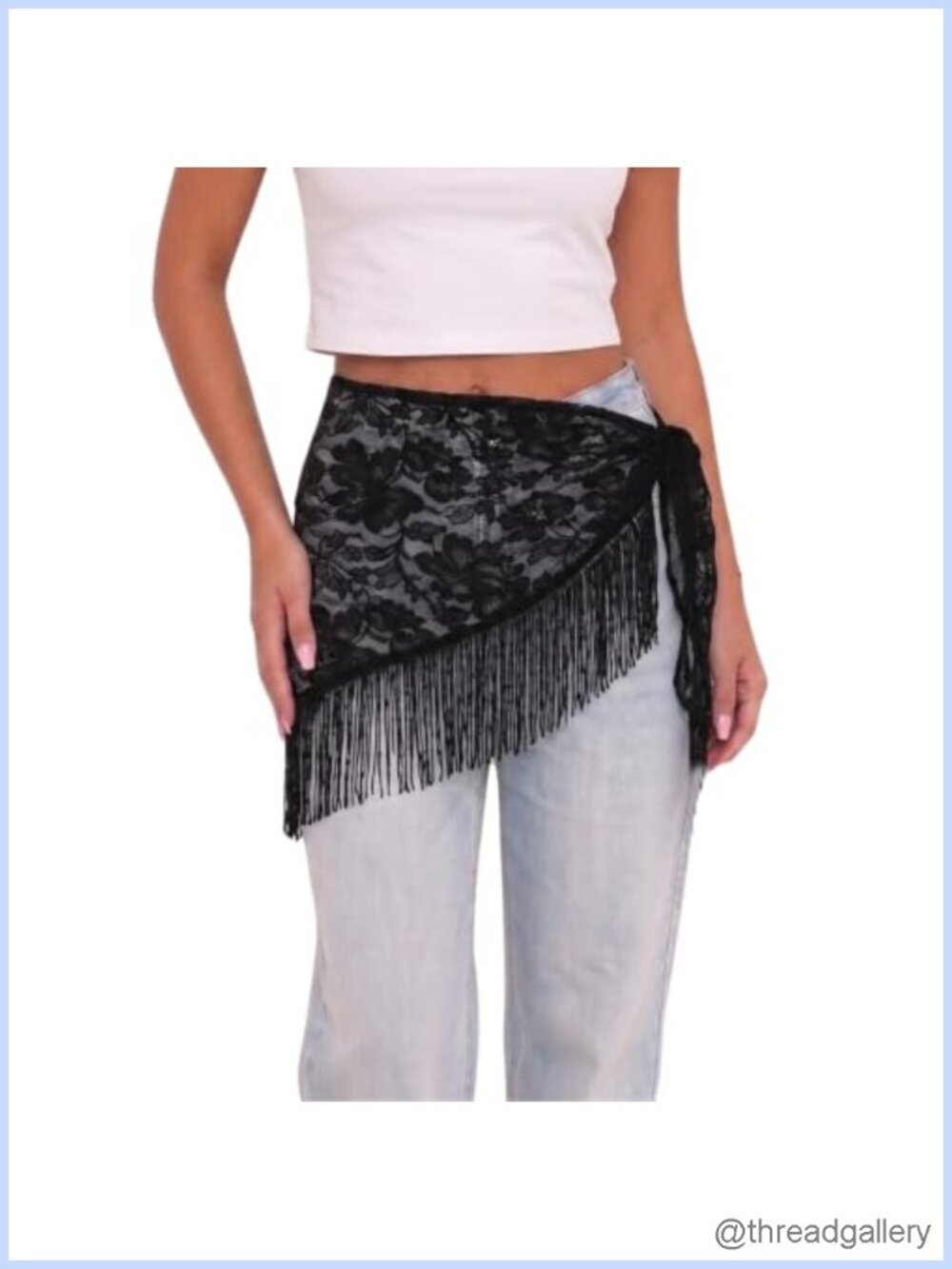 Women Sheer Mesh Lace Floral Fringe Hip Scarf Tie Waist Tassel Belt Cover Up